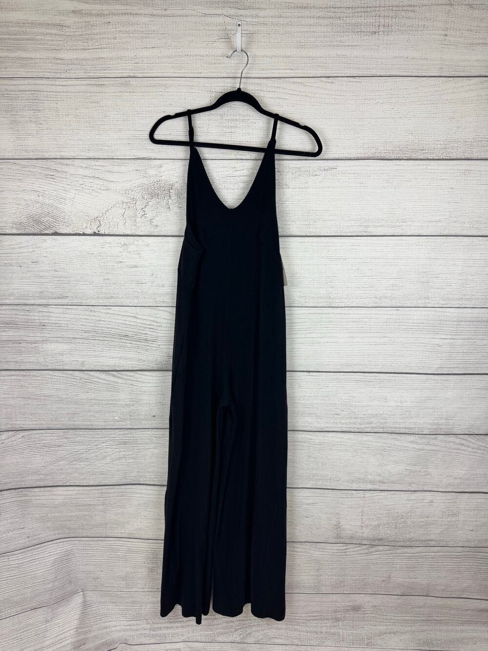 EE:SOME Women's Black Ribbed Knit Wide Leg Lounge Jumpsuit Size Small